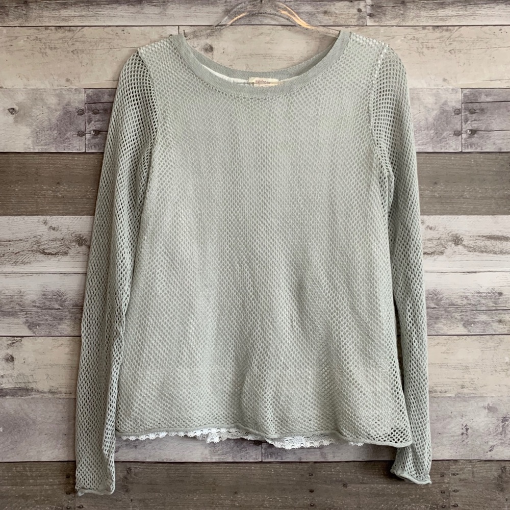 Sundance Layered Lace Split Back Knit Sweater